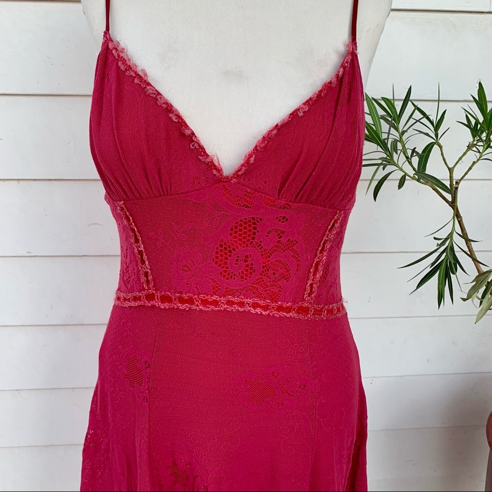 Vintage Betsey Johnson 90 2000 y2k Lace Crochet Floral Midi Slip Dress Sexy Red - Picture 5 of 9